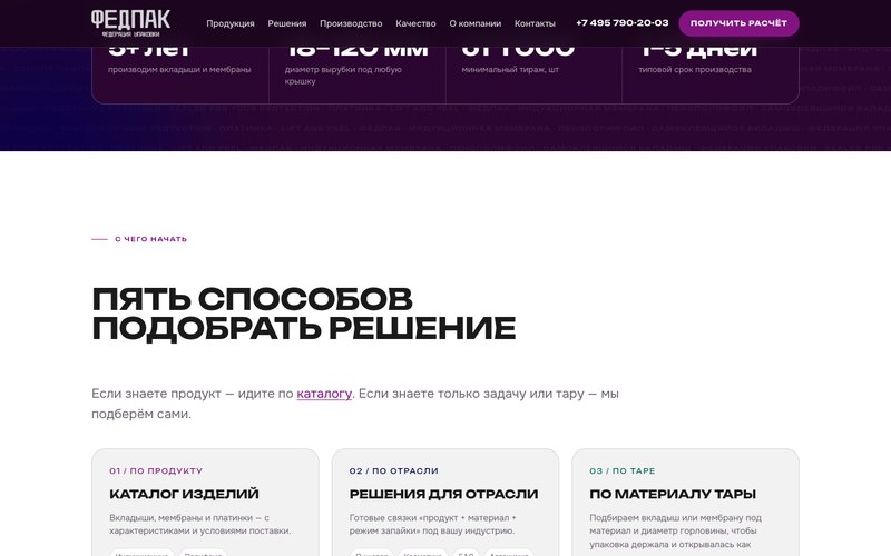 Способы подбора упаковочного решения на сайте ФЕДПАК